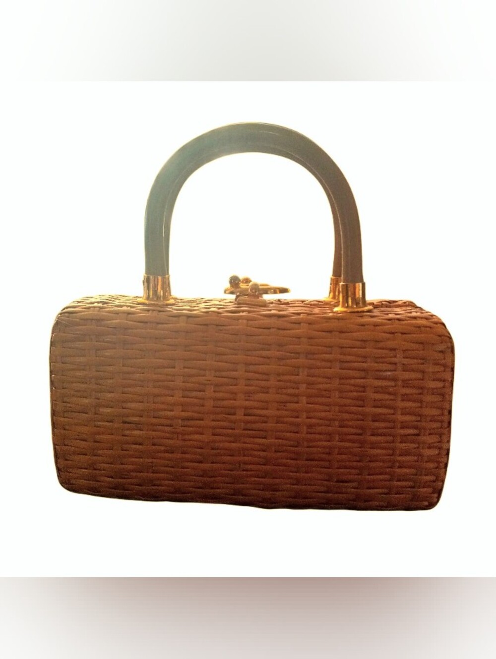 Koret Brown Woven Top-Handle Mini Bag with Black Handle